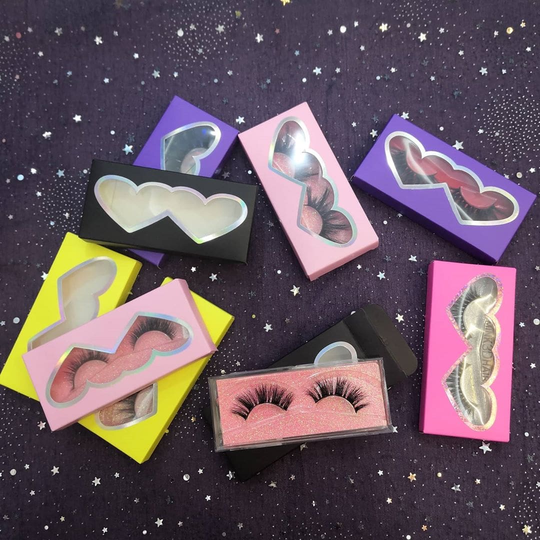 colorful cardboard cases with heart shape window for 20mm lashes