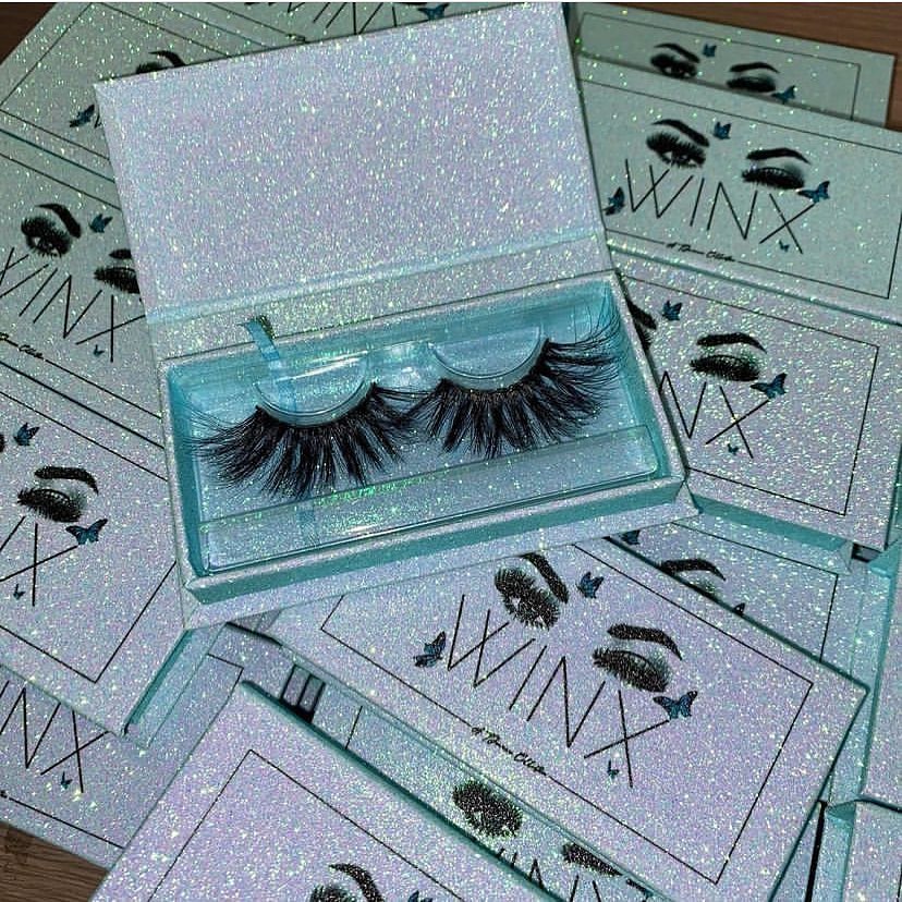 blue glitter eyelash boxes with a own logo for strip lashes