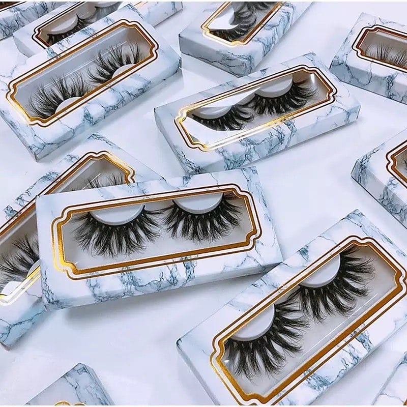 white marble fluffy cardboard eyelash cases